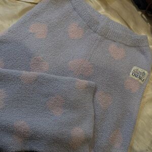 Disney Lavender Fuzzy Joggers with Pink Heart Pattern